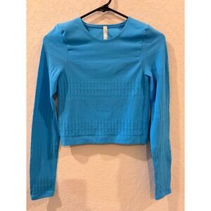Free People Movement Happiness Runs Long Sleeve Crop Top Blue M/L